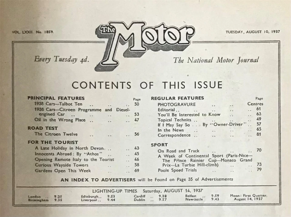 The MOTOR Magazine 10 Aug 1937 MONACO GRAND PRIX  Citroen Twelve Road Test - Image 2 of 4