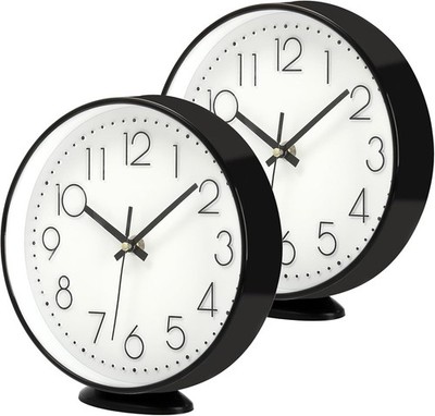2 Pack Table Clock on Stand, 8 Inch Vintage Silent Non-Ticking Wall Clock
