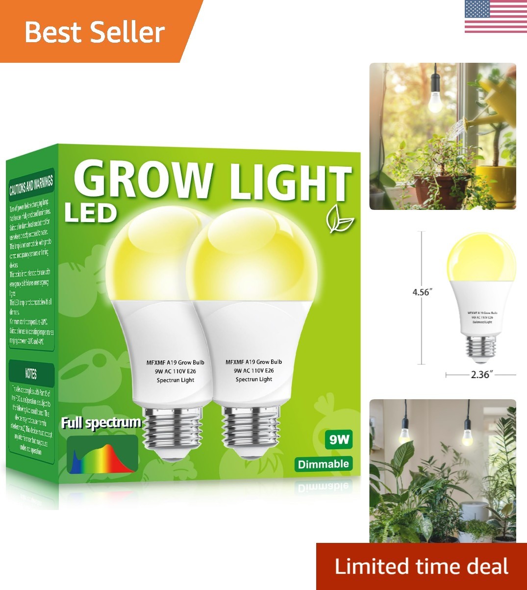 Bulbs A19 Bulb, Full Spectrum Plant Light Bulb, 9w E26 ...