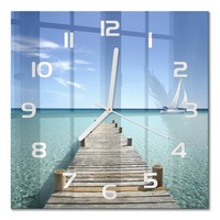 Glas-Wanduhr FüR KüChe Aus GehäRtetem Glas Holzsteg WeißE Zeiger 30X30 Cm
