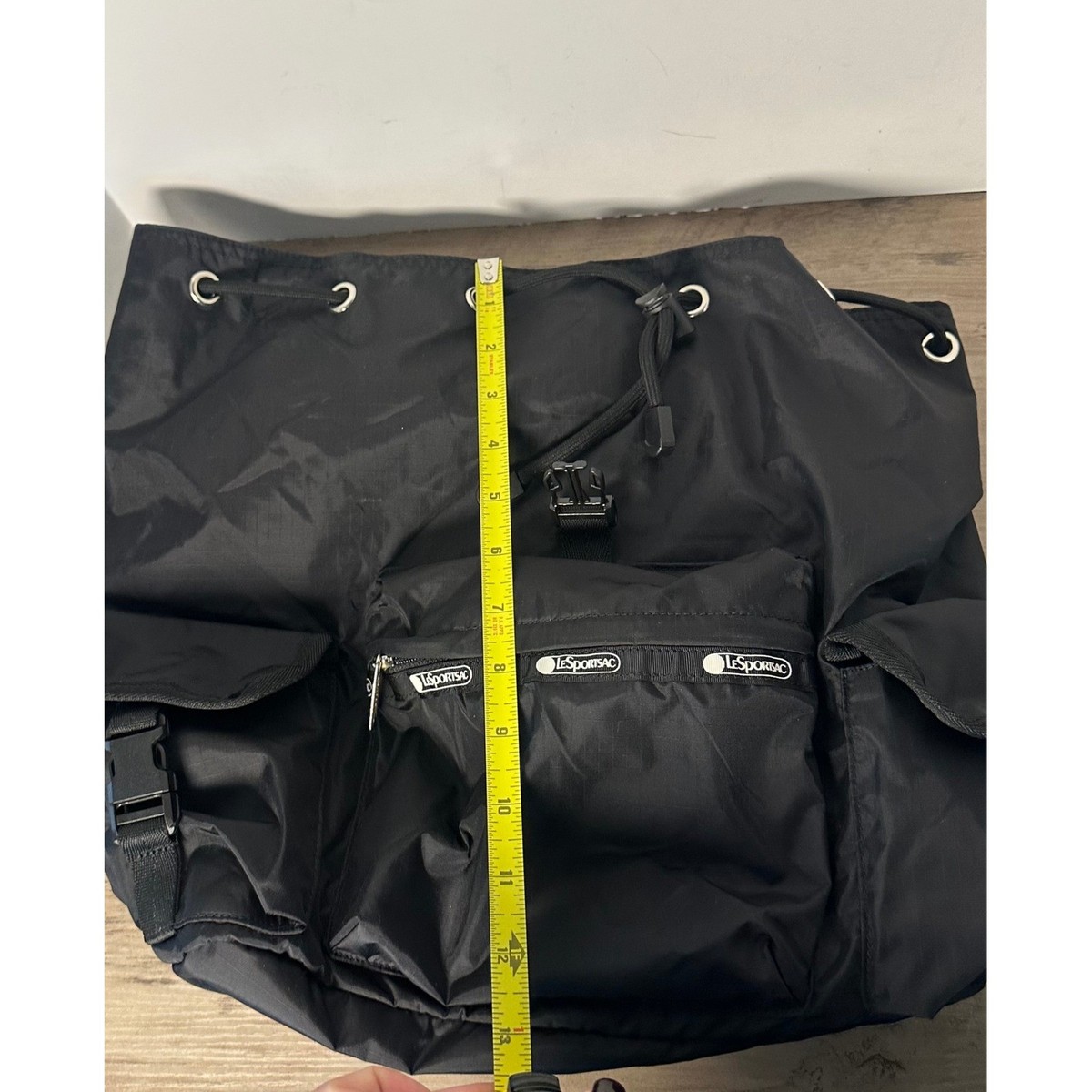Lesportsac Black Medium Wayfarer Nylon Drawstring Backpack  display picture 2