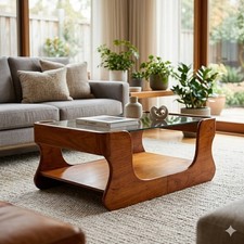 Tavolino Vintage Teak Vetro Doppio Piano Italia Design Anni 60 Originale