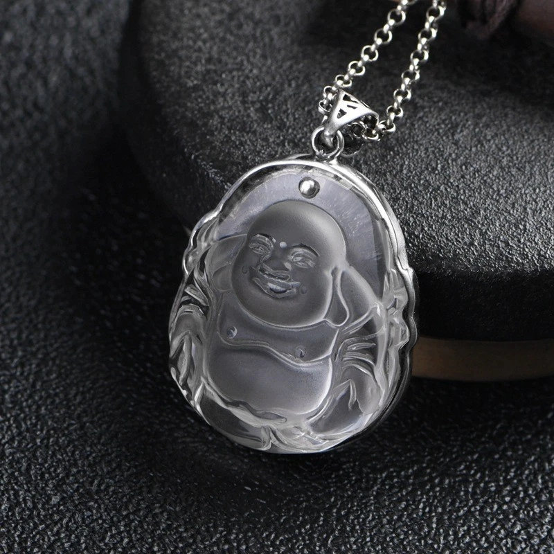 Colgante Buddha de plata de ley tallada de cristal S925 vintage ornamentado Zen suerte Foto 2 de 4