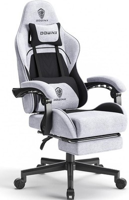Dowinx Ergonomic Gaming Chair   Fabric, Massage, Footrest, Black/Grey