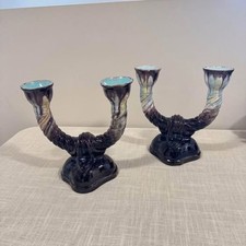 Vintage Pottery Double Candle Holders Set of 2 Handmade in Austria