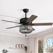 Farmhouse DC Ceiling Fans Lights Kit 52in Indoor Chandelier Crystal Fandelier