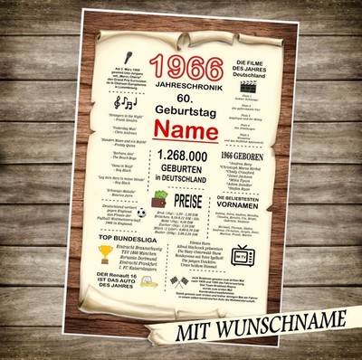 Schild Karte Urkunde Geb. 1966 60. Geburtstag  60 Jahre  Chroniken Geschenk 2026