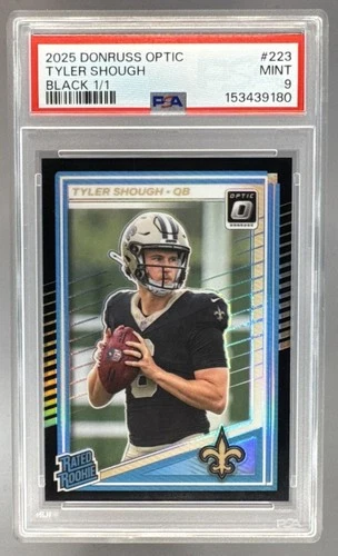 Tyler Shough 2025 Panini Donruss Optic 223 Black Prizm RC Rated Rookie 1/1 PSA 9
