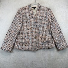 Ann Taylor Women's Tweed Blazer Jacket Size 12 Fringe Trim Boucle Multicolor