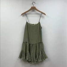Hello Molly Woven Scoop Spaghetti Strap Tiered Ruffle Swing Mini Dress Green 6