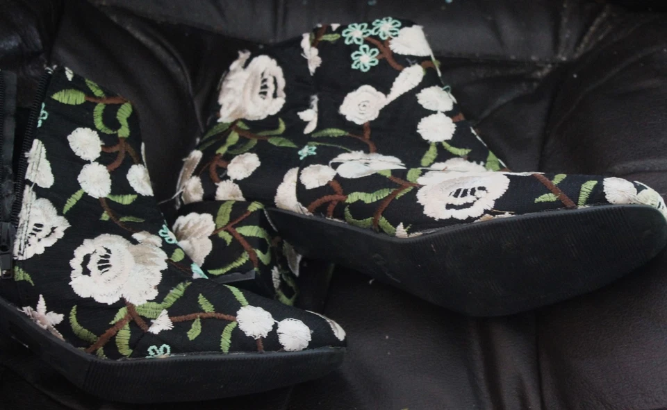 Qupid вышитый лодыжки высоты внутренней молнии средний каблук ботинки Sz 8 - Изображение 3 из 4