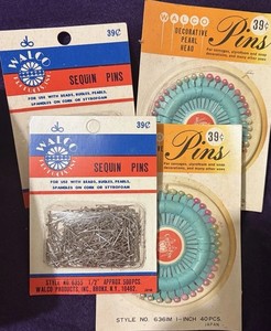 4 Vintage 1960s Walco Crafts Sequins Pins & Decorative Pearl Heads NIP W/wear