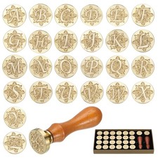 Alphabet Wax Seal Stamp Kit 26 Letters A-Z Sealing with 2pcs Wooden Handles
