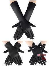 Women's Long Satin Gloves Elbow Length 1920s - One Size - Black and White