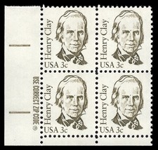 US Scott # 1846, Henry Clay, Zip Block of (4) 1983 3¢ Stamps, MNH