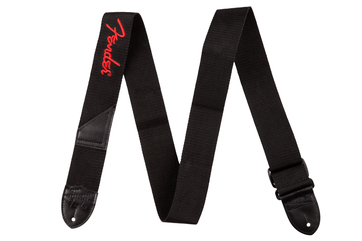 Fender® Logo Strap, Black/Red Logo, 2""