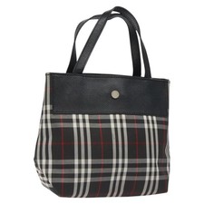 BURBERRY Nova Check Hand Bag Nylon Black Silver Auth th6090