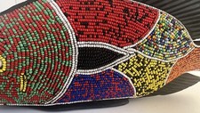 Wooden Fish with Colored beads Handmade Art, Tropical D cor