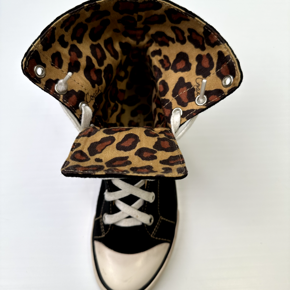 Coach Shoes Women M Leopard Fold Over Signature Logo Athletic High Top  Sneaker