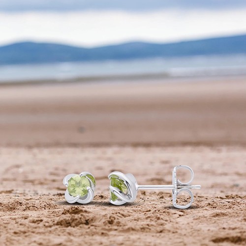 Peridot Solitaire Twist Stud Earrings in Sterling Silver - Picture 5 of 6