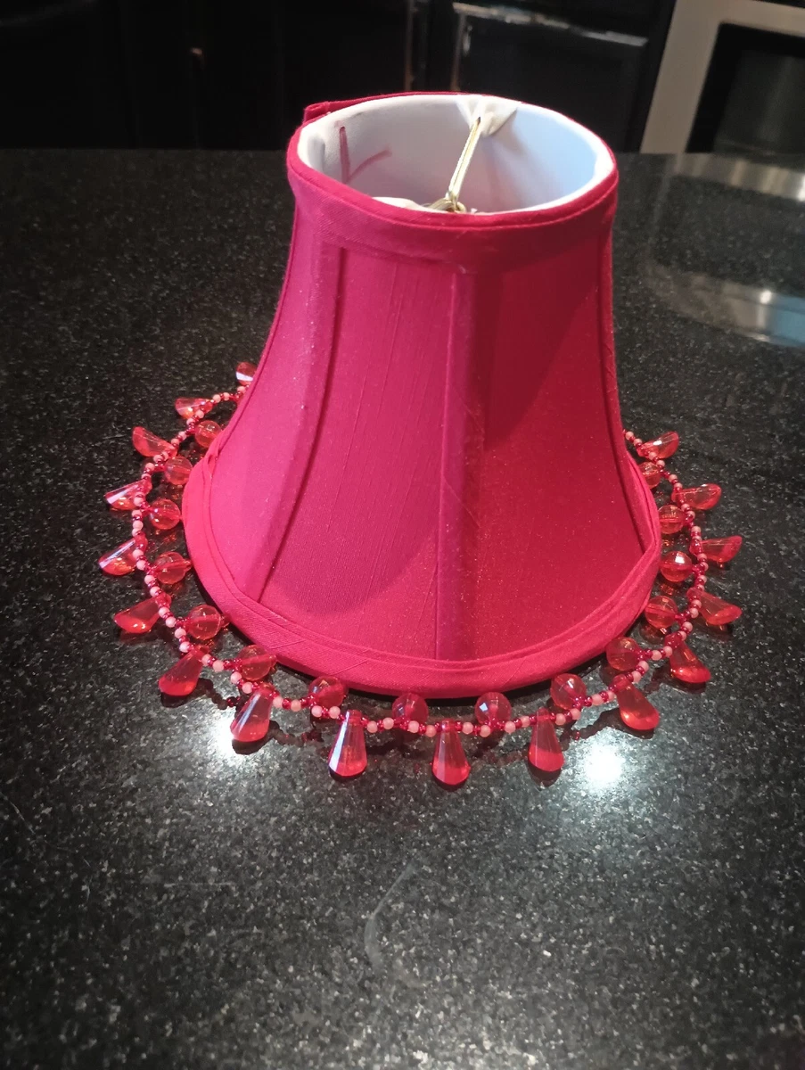 Vintage Small Red Lamp Shade With Beads 6.5