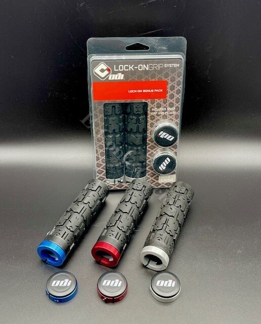 ODI Lock-On MTB Mountain Bike Grips, Bonus Pack w End Caps&mdash;Rogue Style.