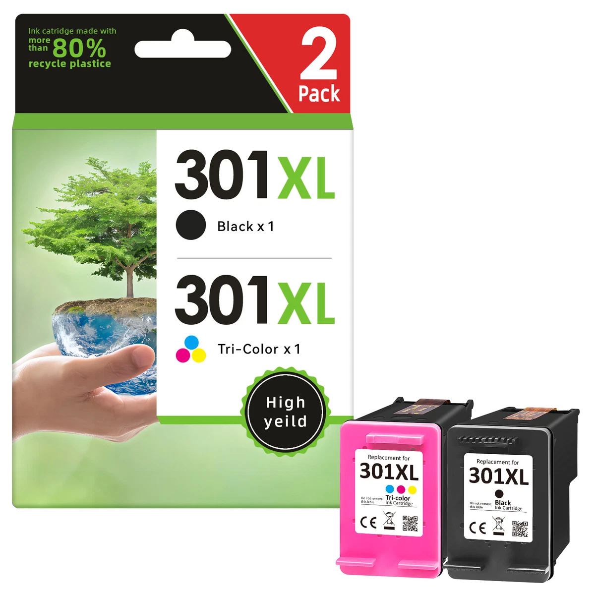 ONLYU 2x Cartouche D'encre Pour HP 301 XL HP 301XL Pour Envy 4500 4507