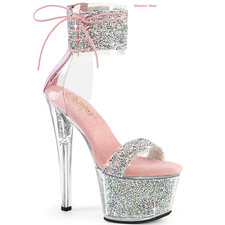Sexy SANDALI Argento/Rosa Cavigliera Tacco 18 35/40 STRASS plateau Zip GLAMOUR