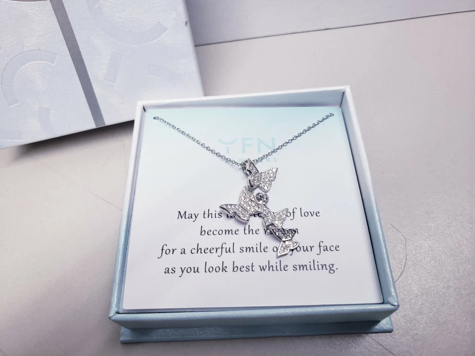 Sterling Silver Butterfly Necklace Embellished with Crystals - Image 2 of 4