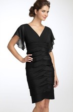 Adrianna Papell Women's Formal Tiered Sheath Dress Black 4 Flutter Sleeve New
