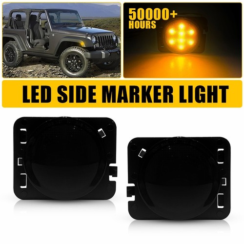 2PCS Front Fender LED Side Marker Light Smoke Lens for Jeep 2007-18 Wrangler JK - Picture 18 of 18