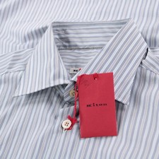 Kiton NWT Dress Shirt Size 15.75 40 Blue w/ White Striped 100 Cotton