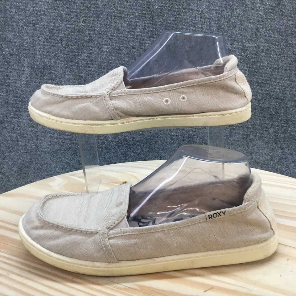 Roxy Zapatos Mujer 10 Minnow Pisos Mocasines Sin Cordones Beige Tela Sin usar Puntera Cpmfort Foto 2 de 4