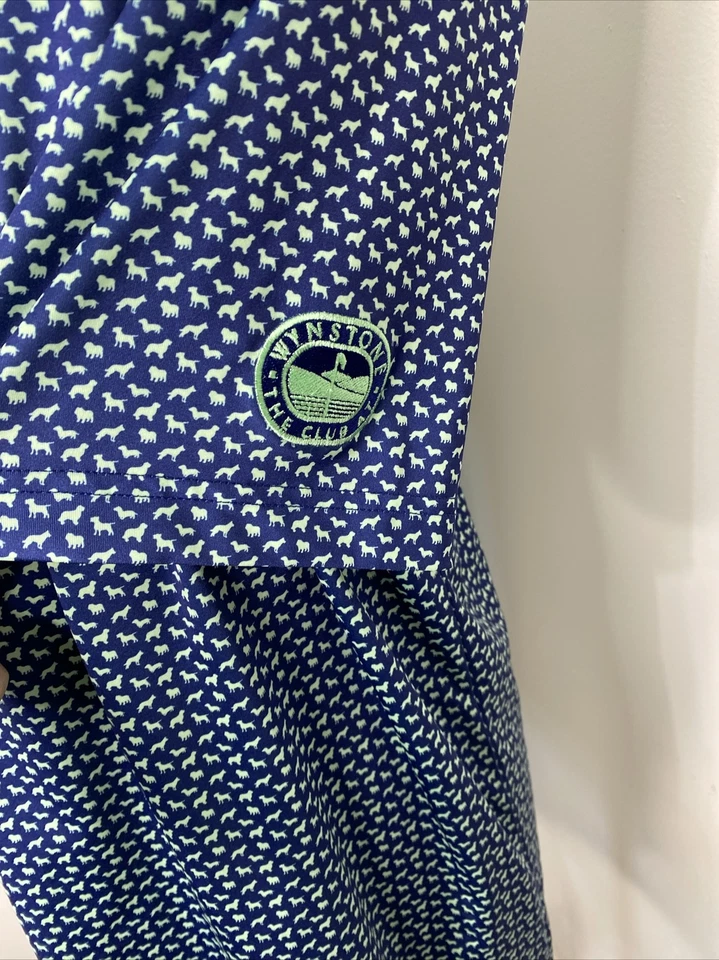 Camisa polo de golf Donald Ross mediana azul verde patrón de perro manga corta Foto 4 de 4