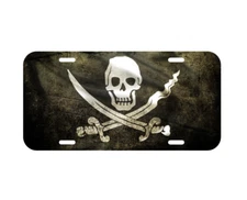 Pirate Flag Vehicle Front License Plate Car Jolly Roger Skull Crossbones NEW
