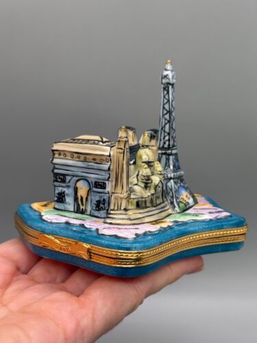 VTG Limoges France Deco Peint Main Porcelain Paris Trinket Box Map Notre Dame - Picture 14 of 18