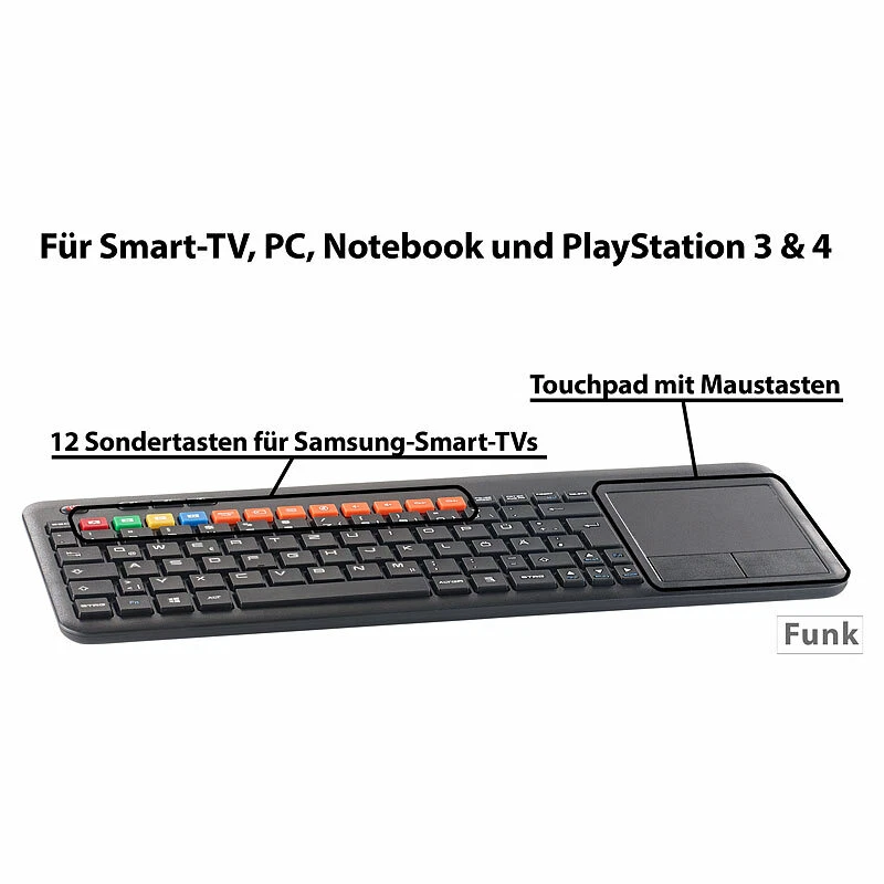 Funk-Tastatur m. Touchpad, für Smart-TVs von Samsung u.v.m., PC, PS3/4 - Bild 4 von 4