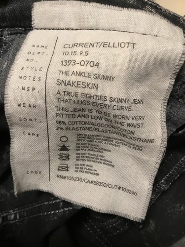 Woman CURRENT ELLIOT gray Snakeskin Pattern Skinny Ankle. Jeans Sz 23 Stretch - Picture 3 of 5