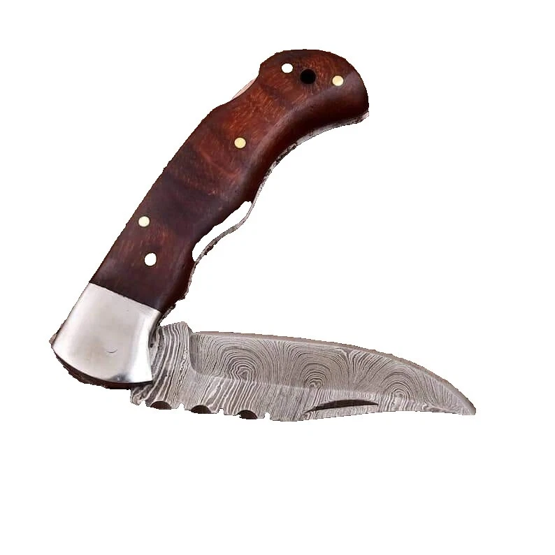 Винтажные складные ножи с деревянной ручкой из дамасской стали