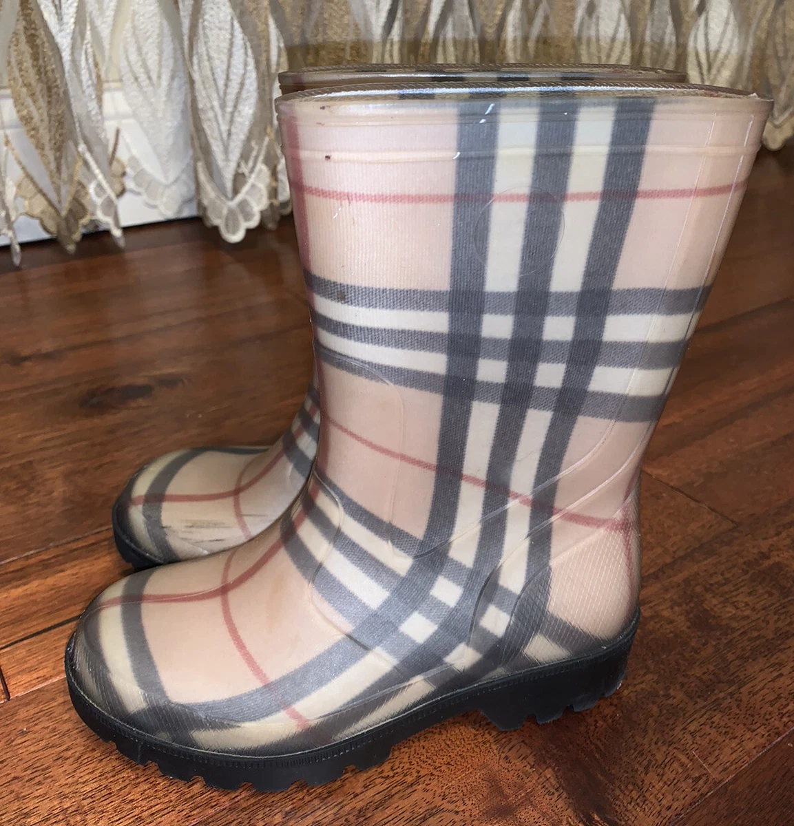 KIDS BURBERRY NOVA CHECK TALL RAIN BOOTS SZ 10 28 YOUTH CHILDREN