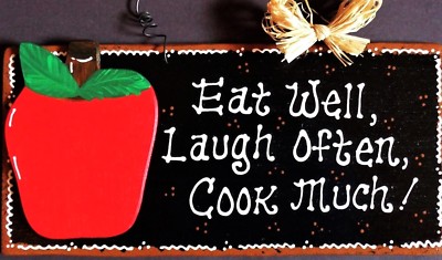 APPLE SIGN Eat Well Laugh Often Cook Much KITCHEN Wall Art PLAQUE Country Decor