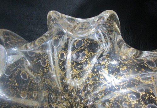 Fine Vintage 10" Italian Gold Fleck & Bubble BAROVIER & TOSO Centerpiece Bowl - Picture 5 of 7