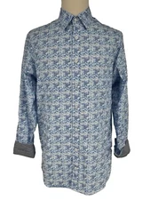 Cremieux Premium Denim Men's LT Blue Abstract Soft Cotton Stretch Shirt NEW