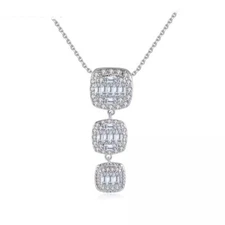 ZARD Graduated Three Stone Drop Pendant Necklace in Sterling Silver Clear CZs