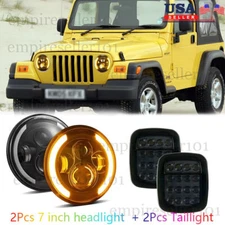 7" Inch LED Headlights + Smoke Tail Lights Combo For Jeep Wrangler TJ YJ CJ5 CJ7