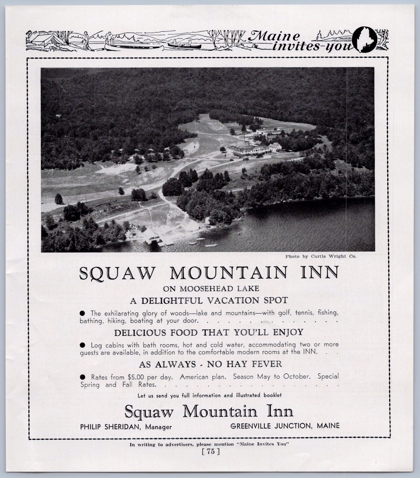 1936 Squaw Mountain Inn Vintage Ad Greenville Junction Maine Moosehead Lake eBay