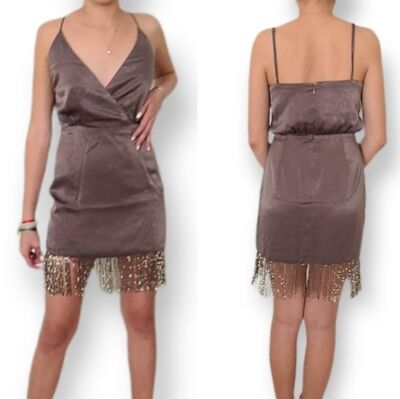 Lovers + Friends Revolve Dress Beaded Fringe Mini Dress Shimmery Brown XS  NWOT | eBay