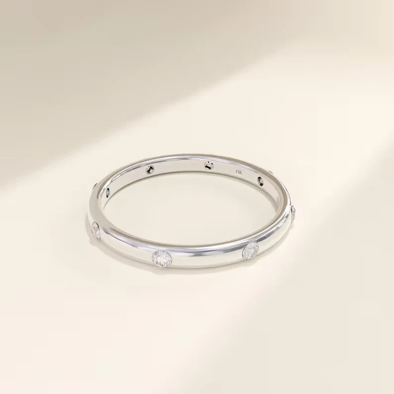 14k Solid Gold 8 Diamond Wedding Band Diamond Eternity Wedding Ring Diamond Ring - Image 3 of 4