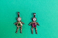 Vintage Sterling Silver 925 Birthstone 1 Boys  1 Girls Charm Pendant
