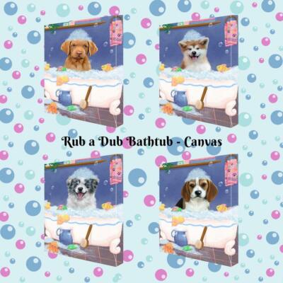 Rub a Dub Dog Cat in a Tub Pet Photo Lovers Canvas Wall Art, 16x20 In